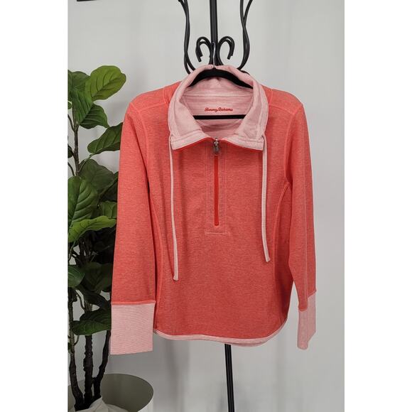 Tommy Bahama Large Coral Half-Zip Athleisure Chic Casual Weekend Wear Sweatshirt - Picture 2 of 9